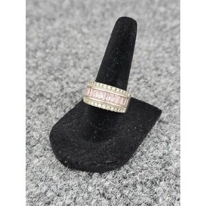 Vintage Sterling Silver 925‎ Band Style Ring Pink and Clear Stones Size 7 CZ